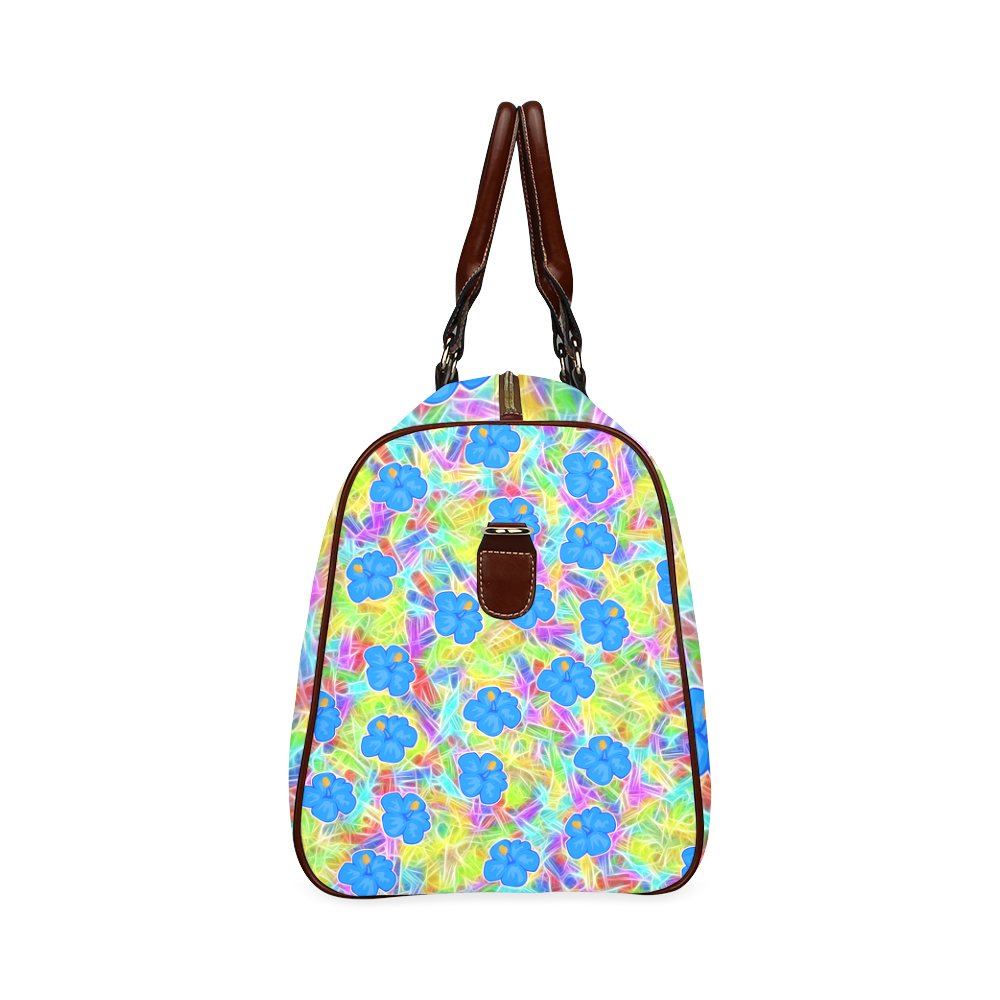 Pretty Blue Hawaiian Flowers Pattern Waterproof Travel Bag/Small (Model 1639)