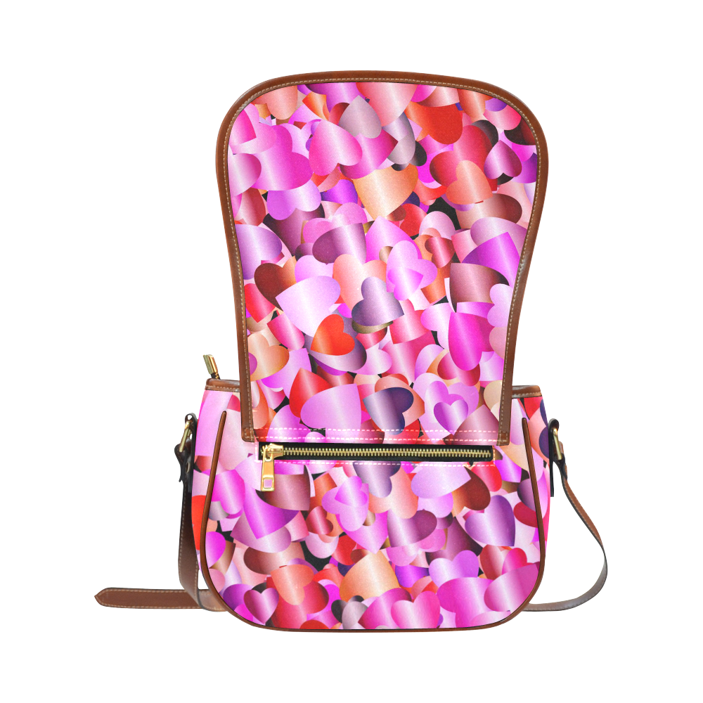 funny allover shiny hearts pink Saddle Bag/Small (Model 1649) Full Customization