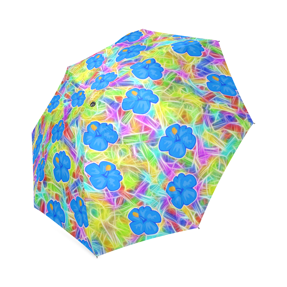 Pretty Blue Hawaiian Flowers Pattern Foldable Umbrella (Model U01)