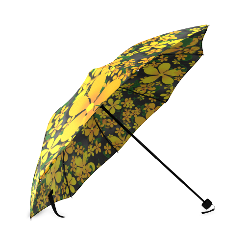 Pretty Orange & Yellow Flowers on Black Foldable Umbrella (Model U01)