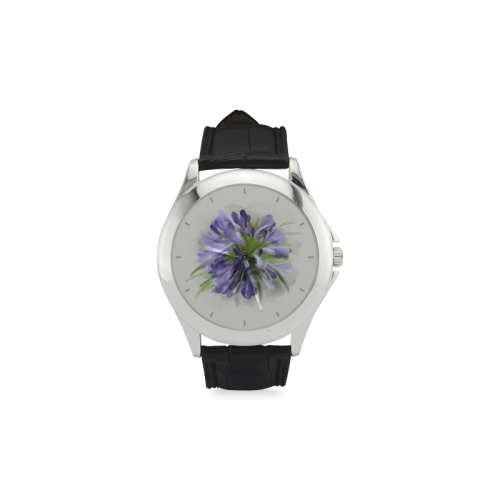 Purple Flower Women's Classic Leather Strap Watch(Model 203)