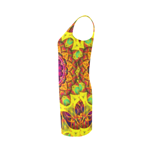 Bright yellow, pink, orange green hippie mandala Medea Vest Dress (Model D06)