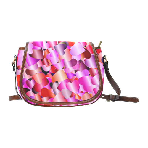 funny allover shiny hearts pink Saddle Bag/Large (Model 1649)