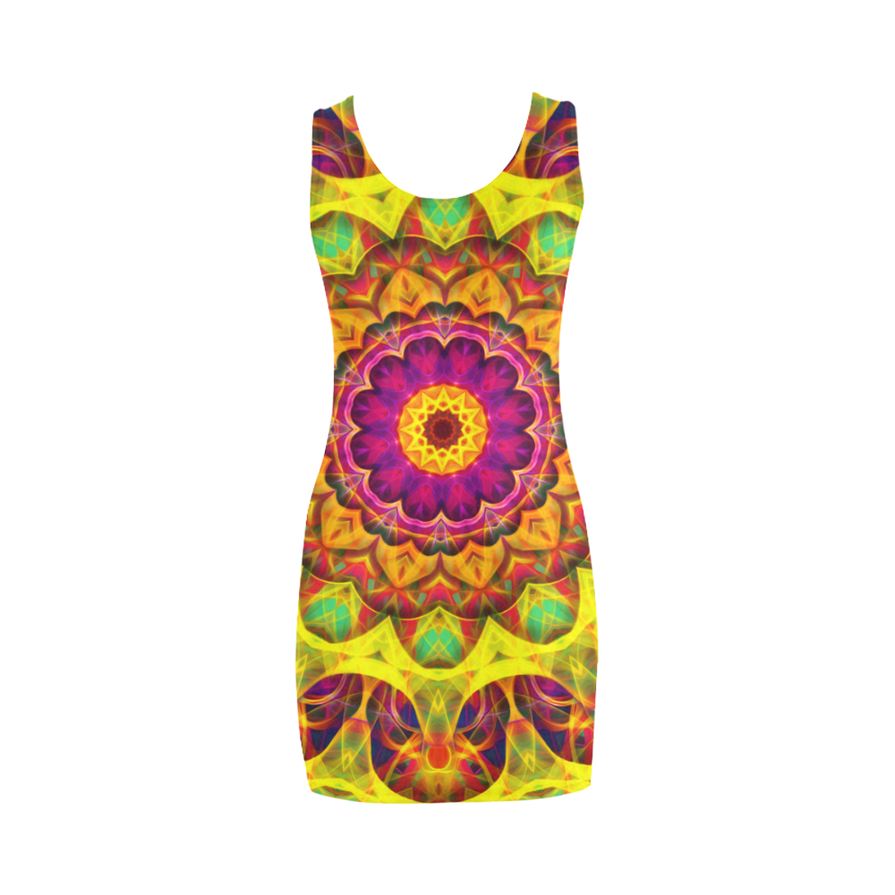 Bright yellow, pink, orange green hippie mandala Medea Vest Dress (Model D06)