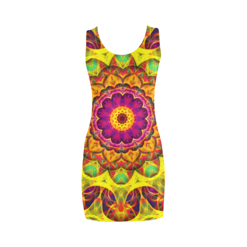 Bright yellow, pink, orange green hippie mandala Medea Vest Dress (Model D06)