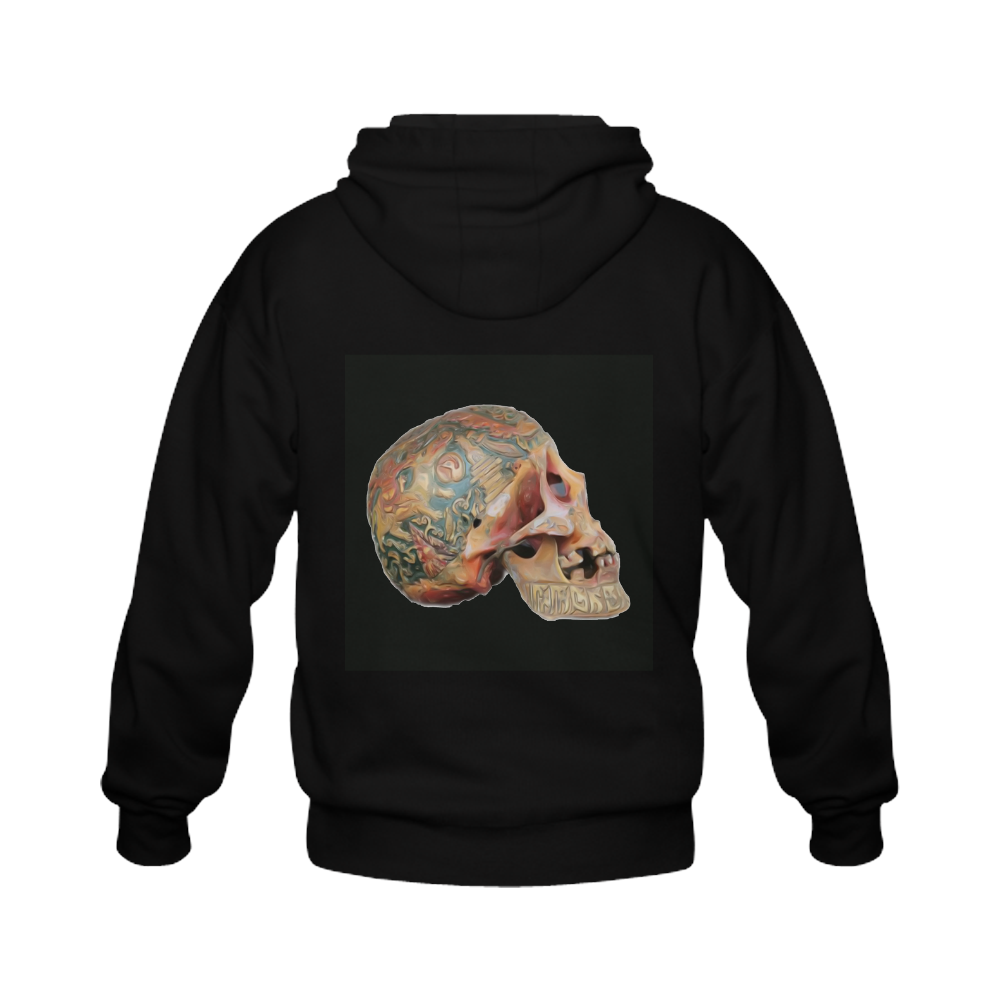 Colored Human Skull Gildan Full Zip Hooded Sweatshirt (Model H02)