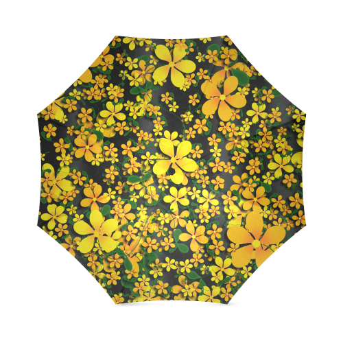 Pretty Orange & Yellow Flowers on Black Foldable Umbrella (Model U01)