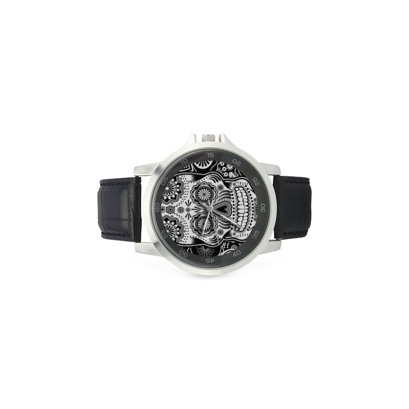 sugar skull Unisex Stainless Steel Leather Strap Watch(Model 202)