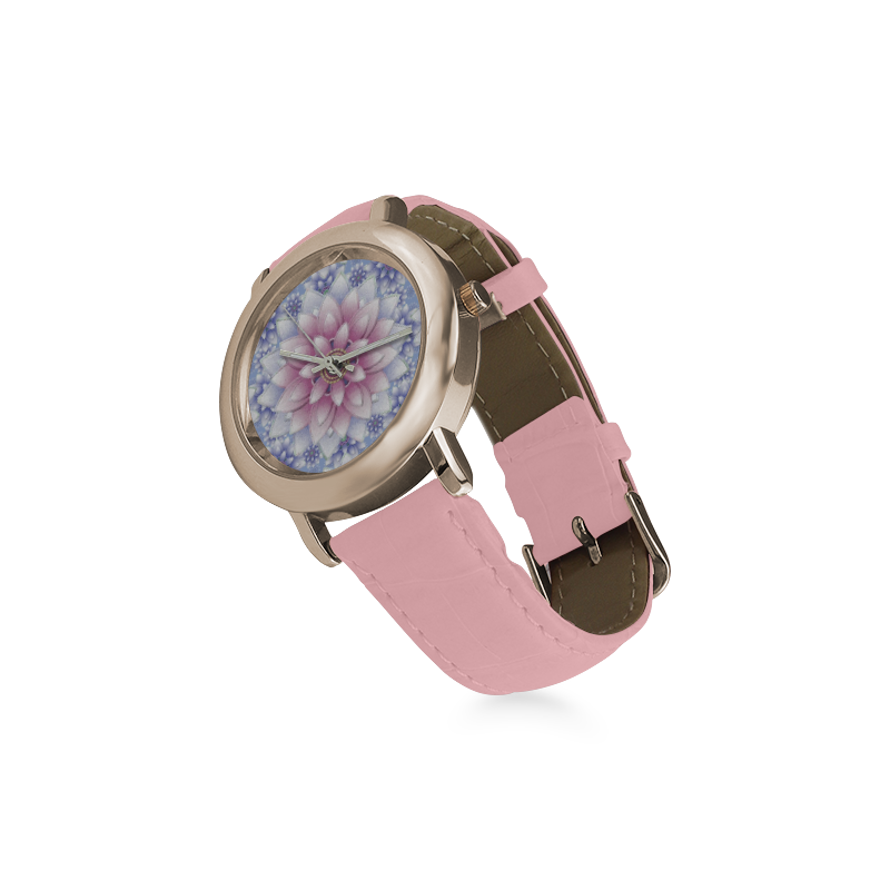 ornaments pink+blue Women's Rose Gold Leather Strap Watch(Model 201)