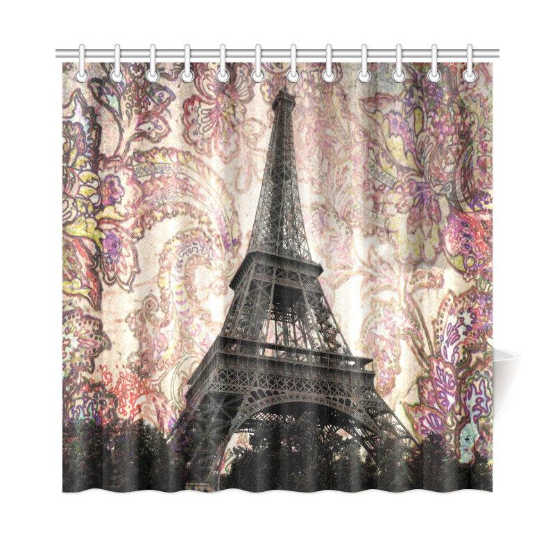 Floral Eiffel Tower Shower Curtain 72"x72"