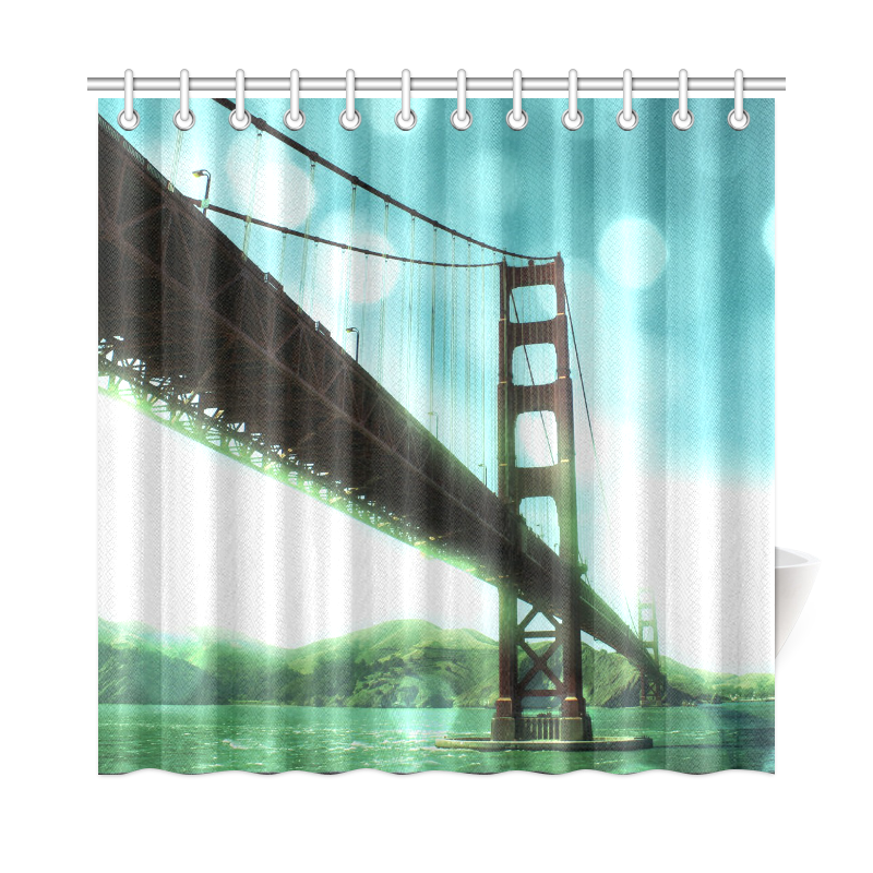 Green Bokeh Golden Gate Bridge Shower Curtain 72"x72"