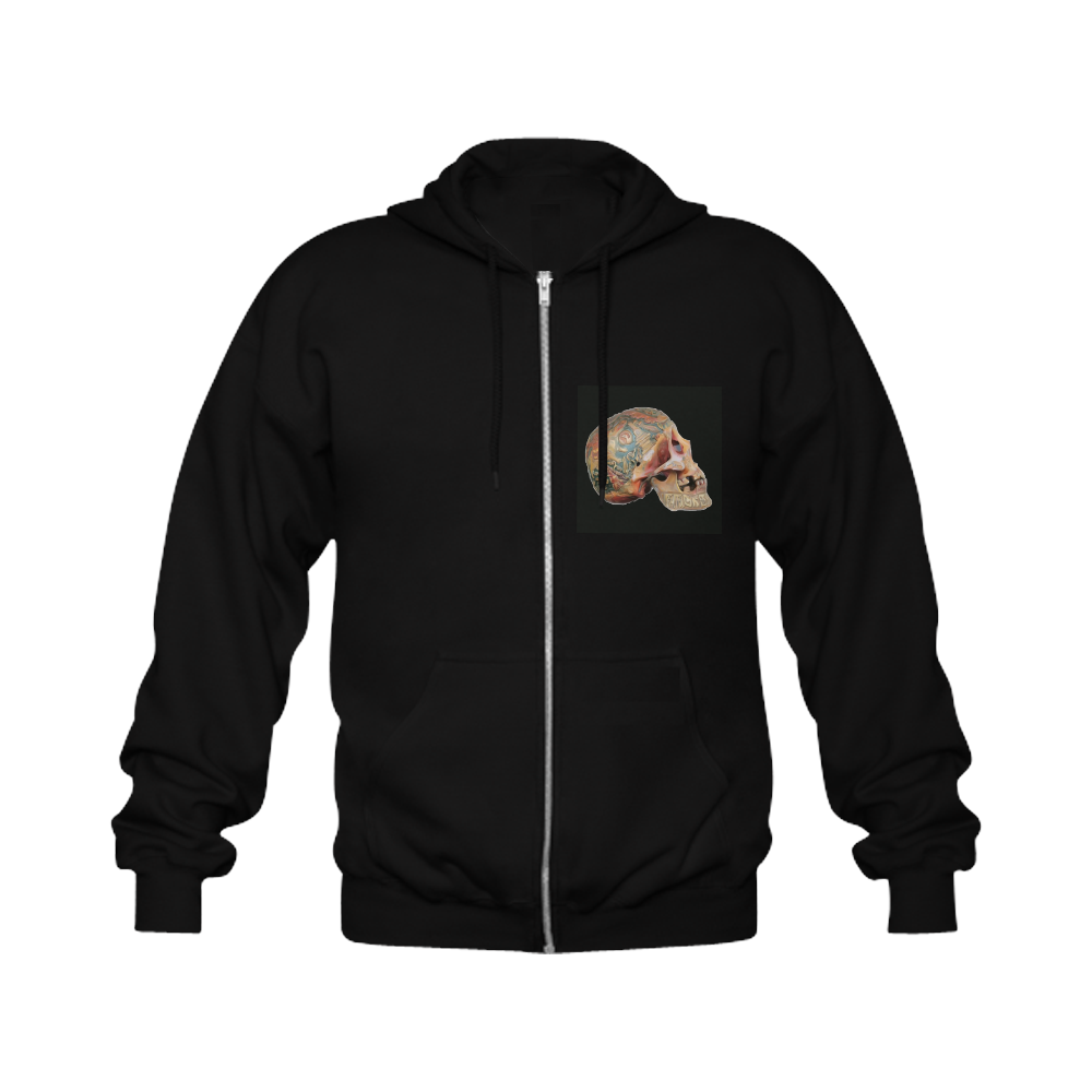 Colored Human Skull Gildan Full Zip Hooded Sweatshirt (Model H02)