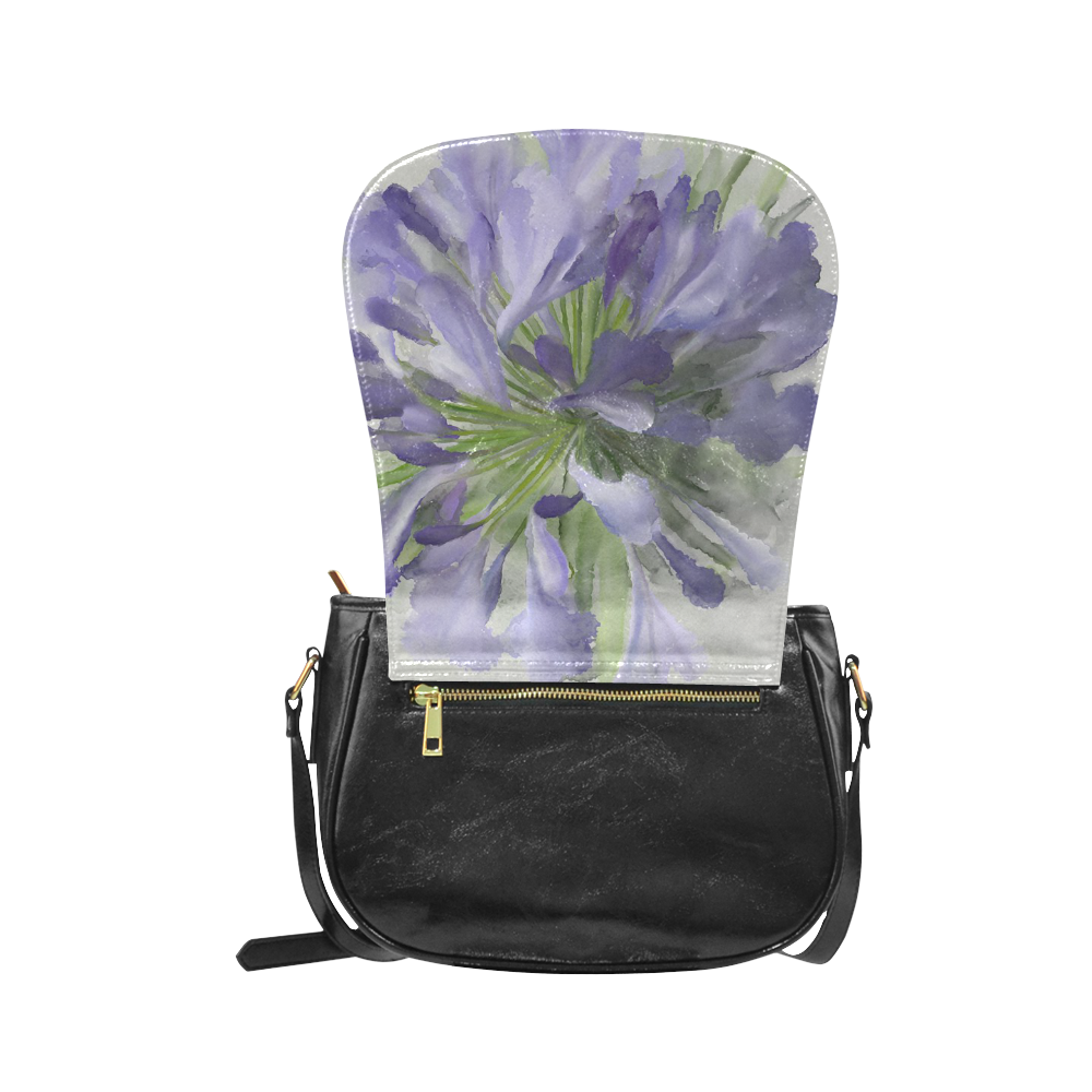 Purple Flower Classic Saddle Bag/Small (Model 1648)