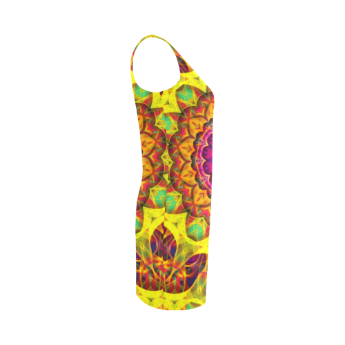 Bright yellow, pink, orange green hippie mandala Medea Vest Dress (Model D06)