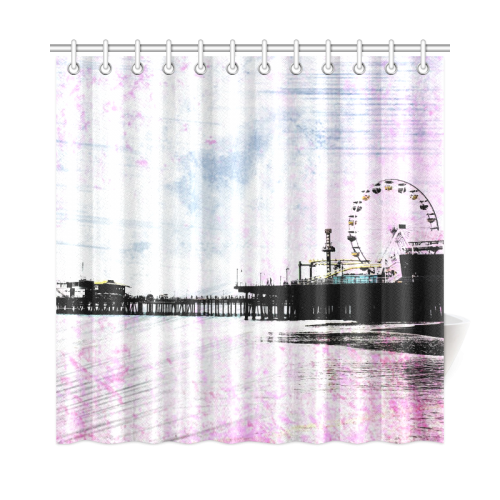 Pink Grunge Santa Monica Pier Shower Curtain 72"x72"