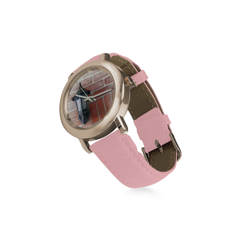 Lamp, red bricks Women's Rose Gold Leather Strap Watch(Model 201)