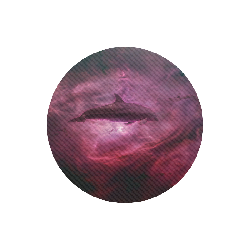 Dolphin in pink waters Round Mousepad