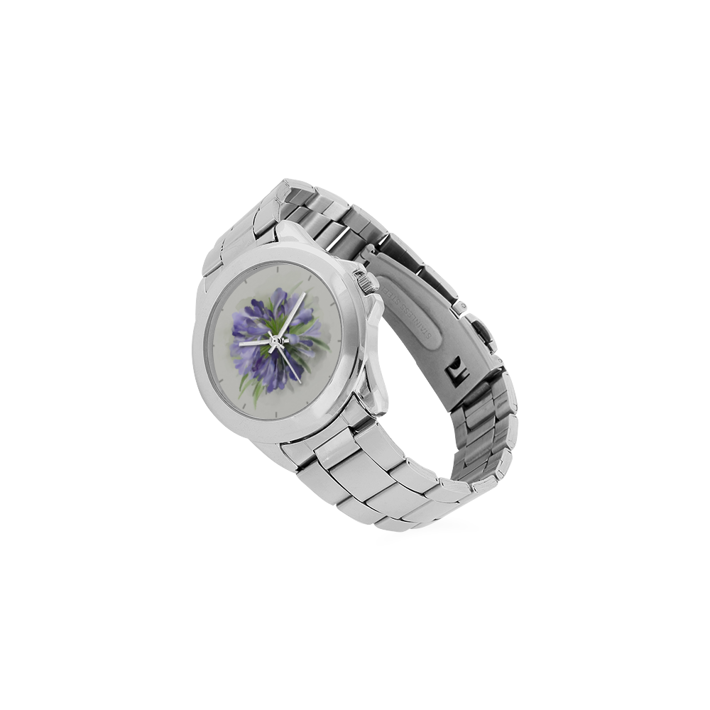 Purple Flower Unisex Stainless Steel Watch(Model 103)