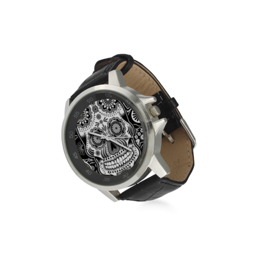 sugar skull Unisex Stainless Steel Leather Strap Watch(Model 202)