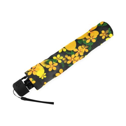 Pretty Orange & Yellow Flowers on Black Foldable Umbrella (Model U01)