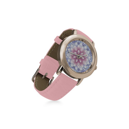 ornaments pink+blue Women's Rose Gold Leather Strap Watch(Model 201)