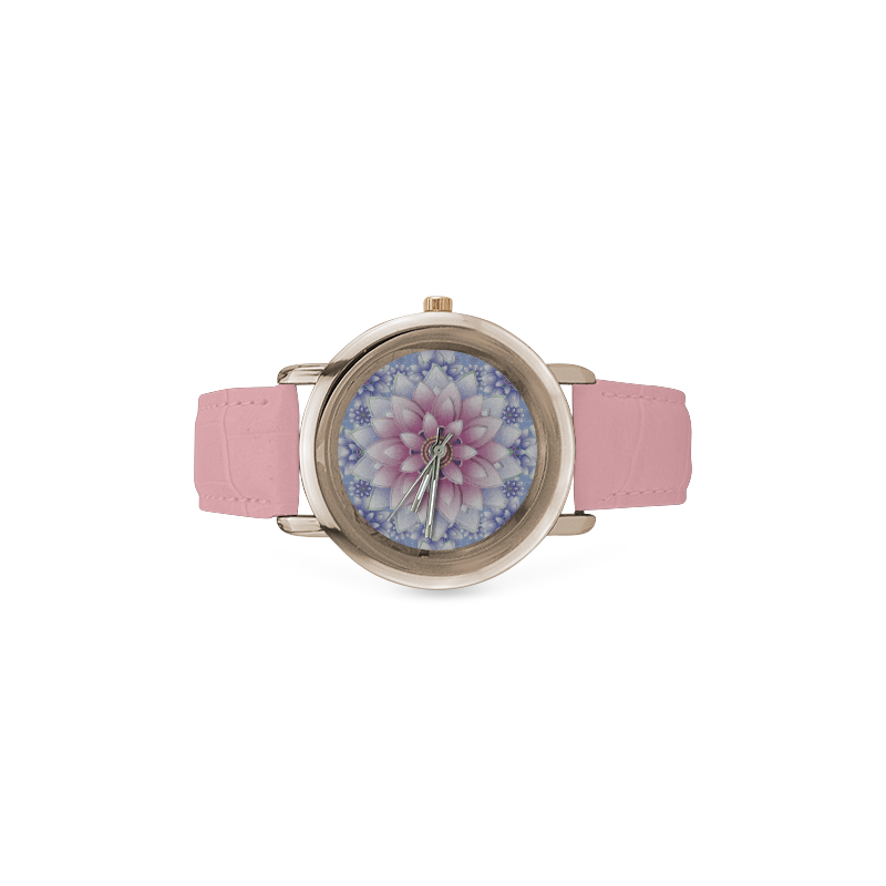 ornaments pink+blue Women's Rose Gold Leather Strap Watch(Model 201)
