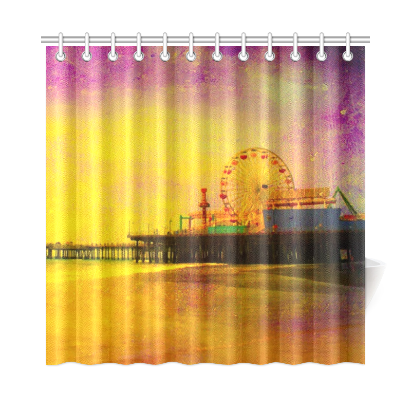 Yellow Purple Santa Monica Pier Shower Curtain 72"x72"