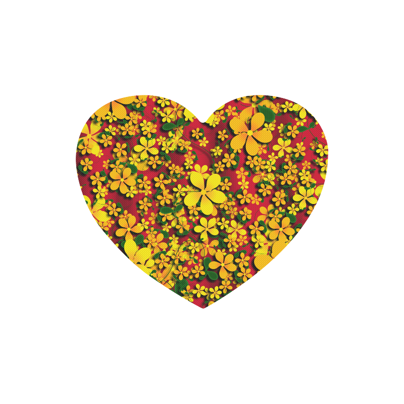 Pretty Orange & Yellow Flowers on Red Heart-shaped Mousepad