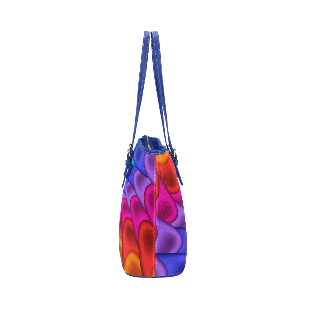 Psychedelic Rainbow Spiral Leather Tote Bag/Large (Model 1651)