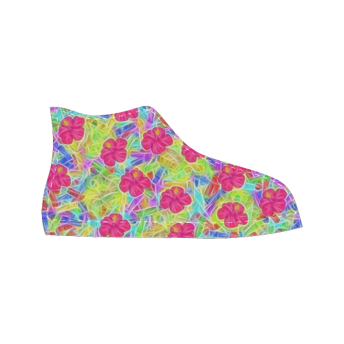 Pretty Pink Hawaiian Flowers Pattern Women's Classic High Top Canvas Shoes (Model 017)