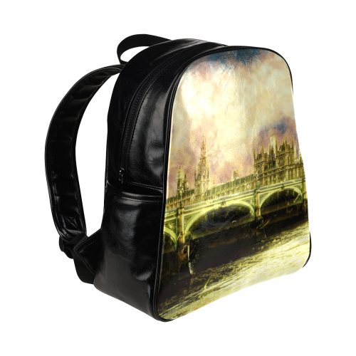 Abstract Golden Westminster Bridge in London Multi-Pockets Backpack (Model 1636)