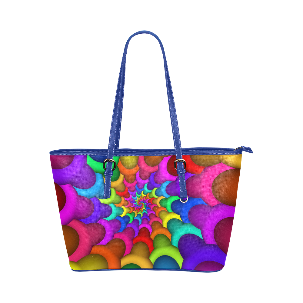 Psychedelic Rainbow Spiral Leather Tote Bag/Small (Model 1651)