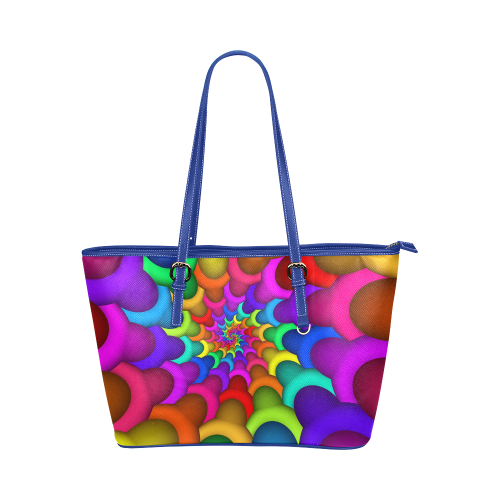 Psychedelic Rainbow Spiral Leather Tote Bag/Small (Model 1651)