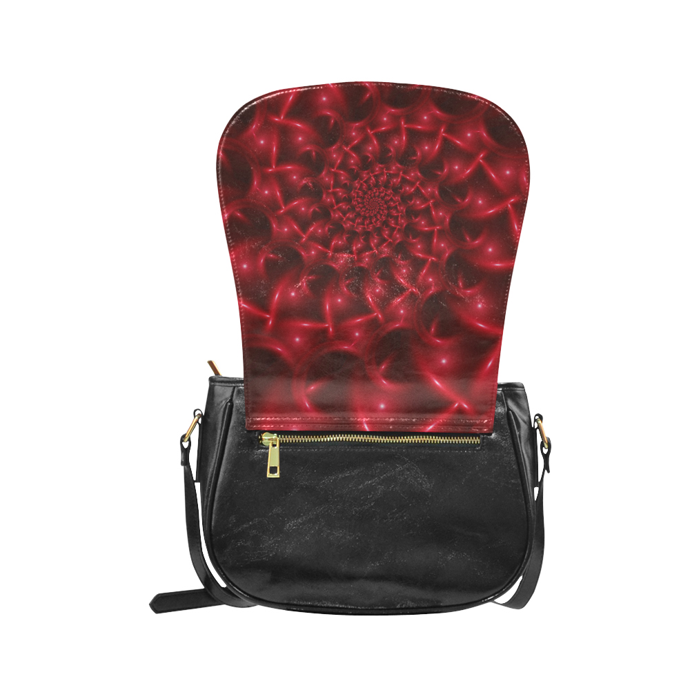 Glossy Red Spiral Fractal Classic Saddle Bag/Small (Model 1648)