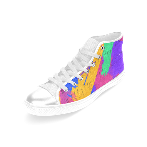 Groovy Paint Brush Strokes with Music Notes Women's Classic High Top Canvas Shoes (Model 017)