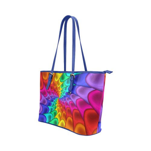 Psychedelic Rainbow Spiral Leather Tote Bag/Large (Model 1651)