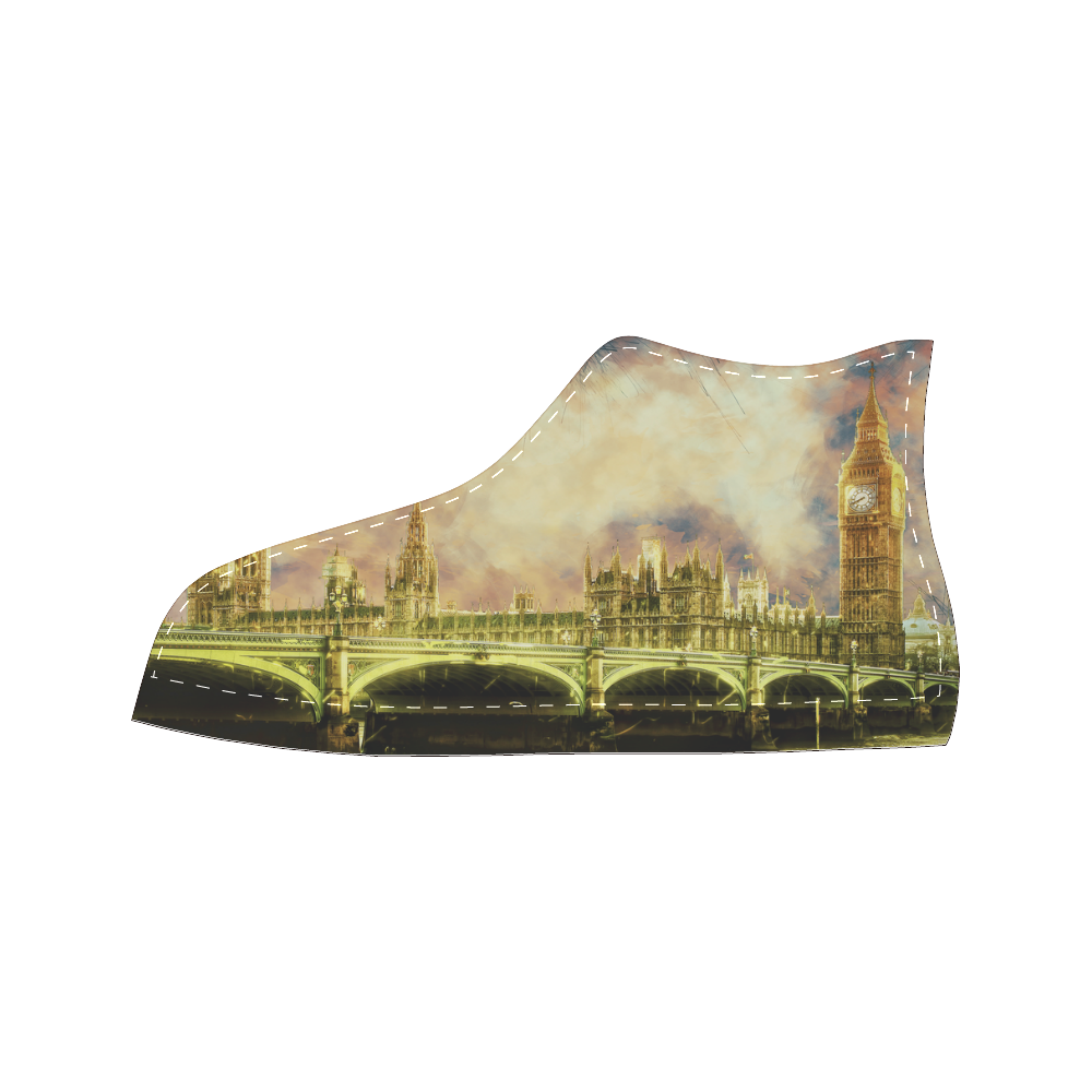 Abstract Golden Westminster Bridge in London Women's Classic High Top Canvas Shoes (Model 017)