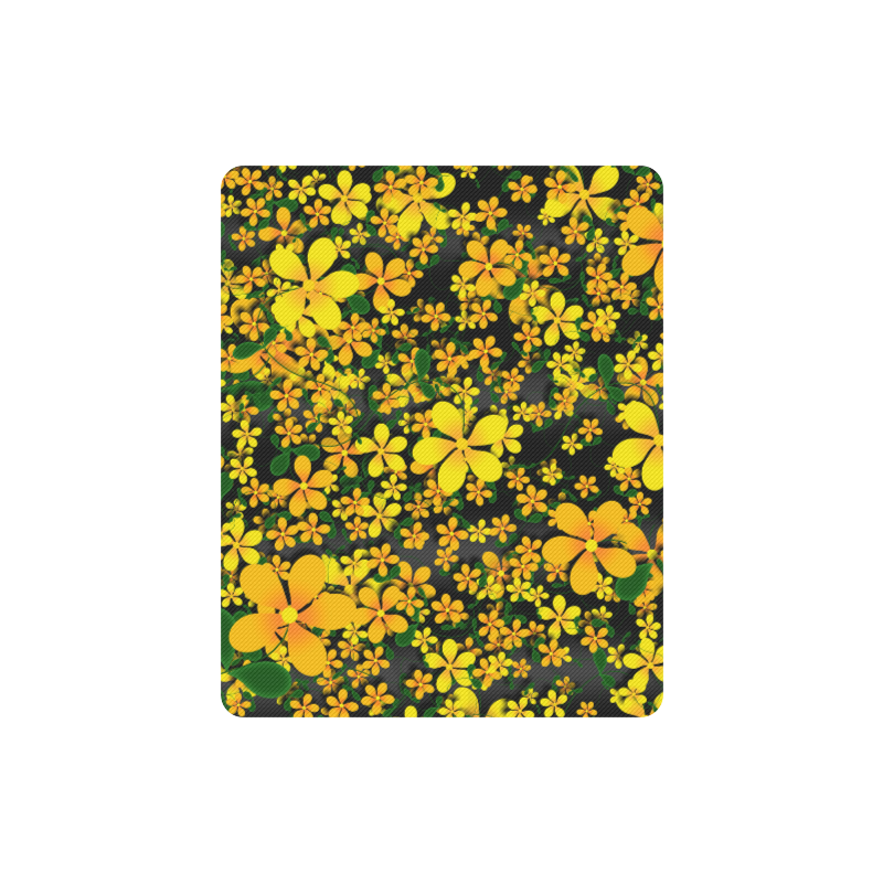 Pretty Orange & Yellow Flowers on Black Rectangle Mousepad