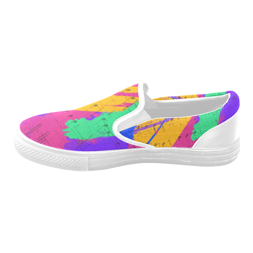 Groovy Paint Brush Strokes with Music Notes Women's Unusual Slip-on Canvas Shoes (Model 019)