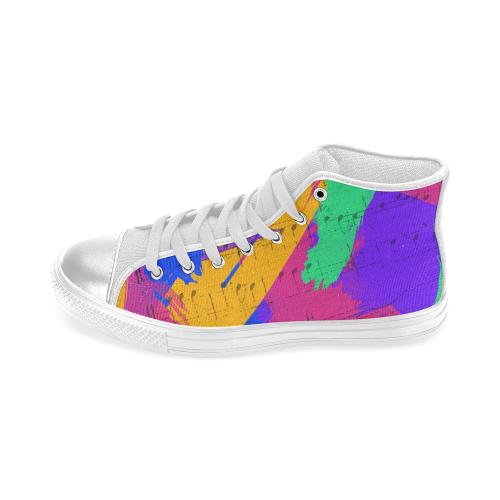 Groovy Paint Brush Strokes with Music Notes Women's Classic High Top Canvas Shoes (Model 017)