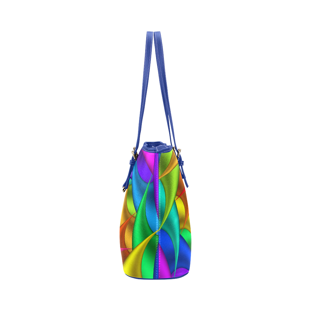 Psychedelic Rainbow Spiral Leather Tote Bag/Small (Model 1651)