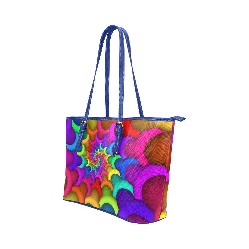 Psychedelic Rainbow Spiral Leather Tote Bag/Large (Model 1651)