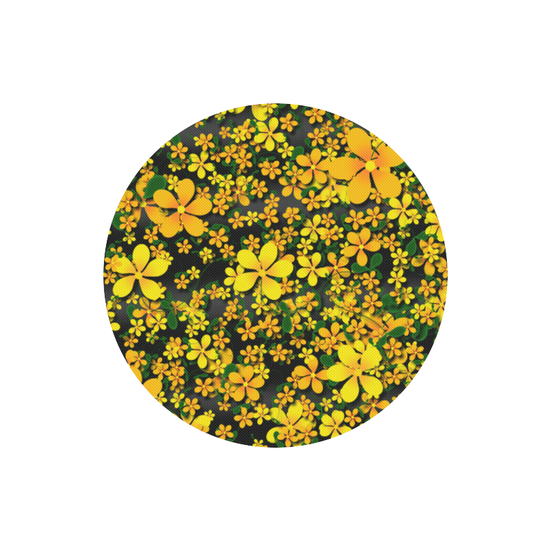 Pretty Orange & Yellow Flowers on Black Round Mousepad
