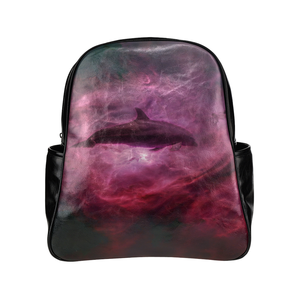 Dolphin in pink waters Multi-Pockets Backpack (Model 1636)
