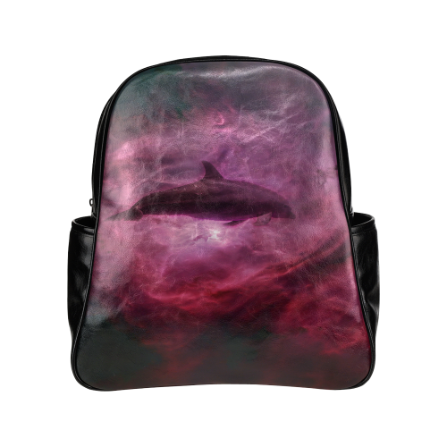 Dolphin in pink waters Multi-Pockets Backpack (Model 1636)