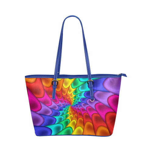 Psychedelic Rainbow Spiral Leather Tote Bag/Large (Model 1651)