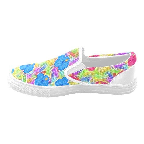 Pretty Pink Hawaiian Flowers Pattern Women's Unusual Slip-on Canvas Shoes (Model 019)