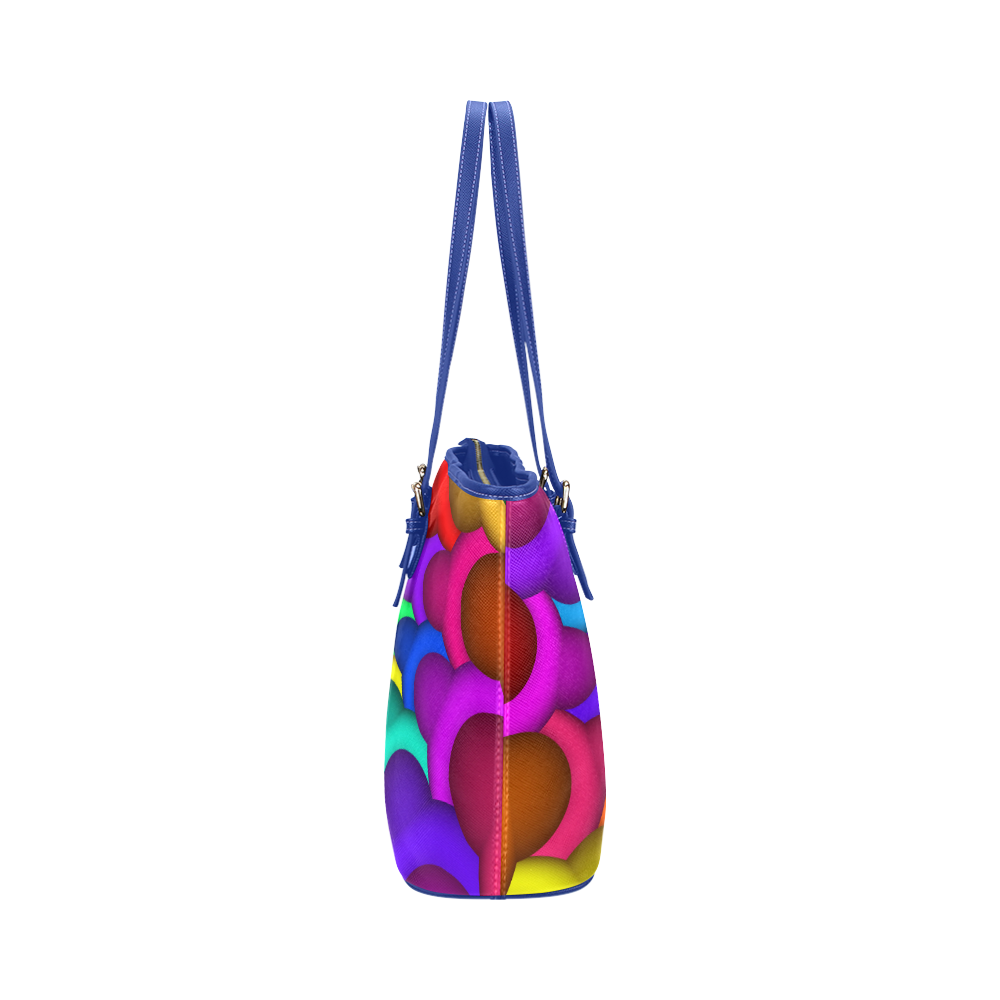 Psychedelic Rainbow Spiral Leather Tote Bag/Small (Model 1651)