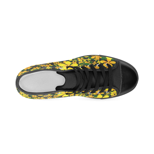 Pretty Orange & Yellow Flowers on Black Women's Classic High Top Canvas Shoes (Model 017)