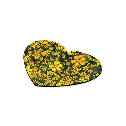 Pretty Orange & Yellow Flowers on Black Heart-shaped Mousepad